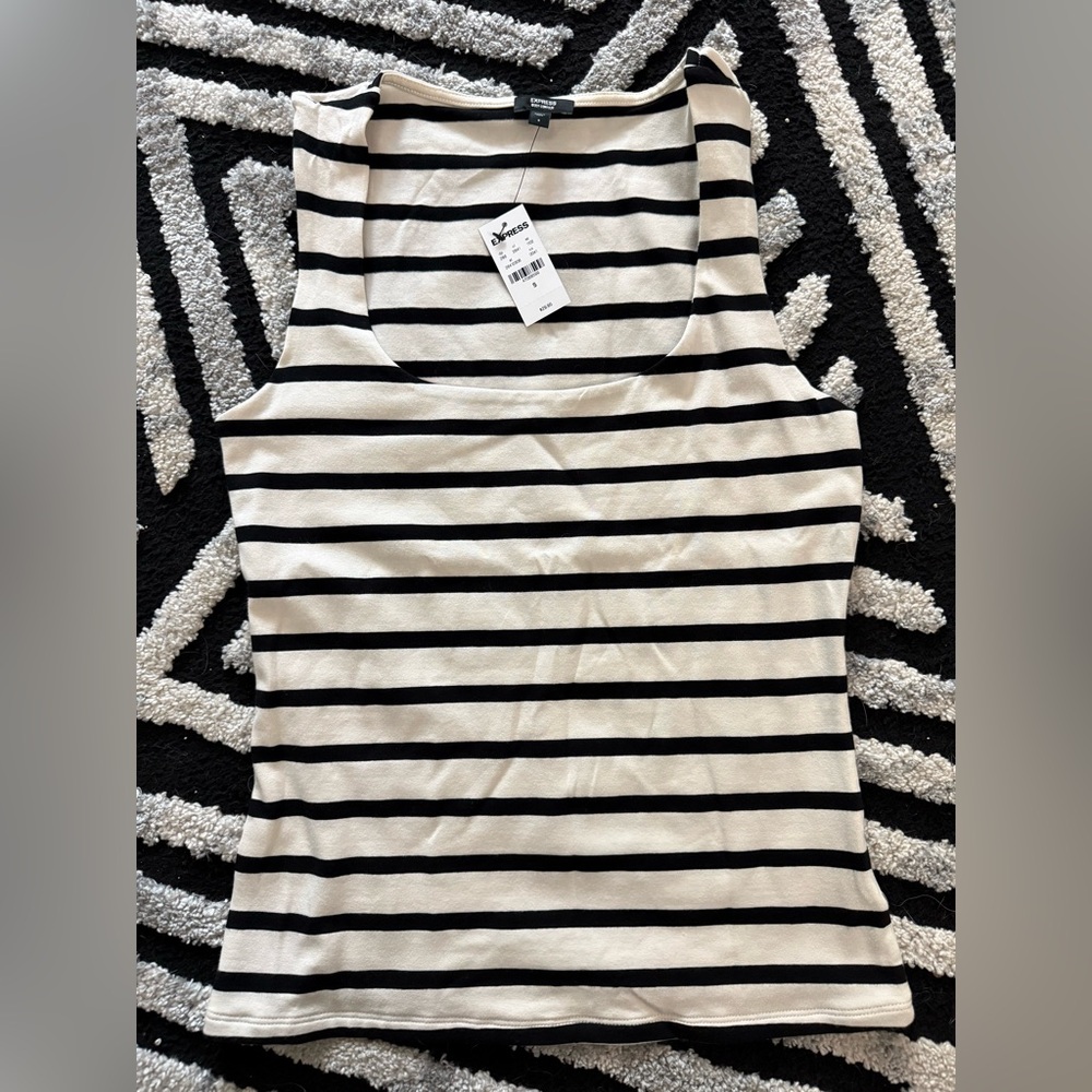 Express Black & White Striped Tank Top